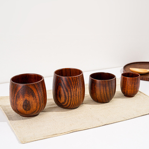 Tronchi <span class=keywords><strong>di</strong></span> legno tazza da tè cinese in stile giapponese tazza da tè in legno con pancia grande tazza da tè riutilizzabile per tè al latte birra in legno a nove linee - Product Image 3