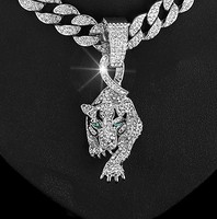 Nouvelle Mode Hip Hop Glacé Plein Strass Plaqué Or Animal En Acier Inoxydable 316l Twist Chaîne Hommes Léopard Pendentif
