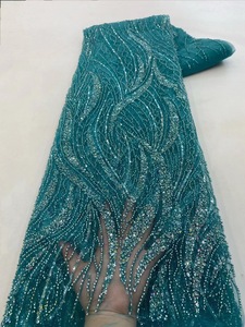 Châu Âu Và Mỹ Lưới Đầy Màu Sắc Bead Ống Sọc Thêu Vải Váy Cưới Quần Áo Vải Cho Tất Cả Các Mùa - Product Image 3