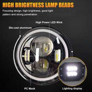 Phares LED H4 de 40W pour Voiture, Moto, Vaz Niva, UAZ, <span class=keywords><strong>Wrangler</strong></span>, Land Rover avec Clignotant et Feu de Route Rond LED 7 Pouces Halo - Product Image 3