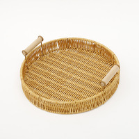 Tissé bois plastique osier plateau stockage organisateur panier comme nourriture fruits panier pique-nique stockage Homme support canne panier stockage