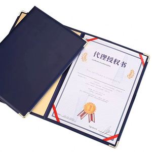 Protège-diplômes en PU format A3/A4 avec logo personnalisé, bordure dorée et coins métalliques - Product Image 1