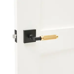 Serrure de porte noire poignée intérieure moderne luxe carré or rose porte noire poignée de levier de porte moletée pour chambre