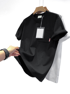 Áo thun nam cotton 100% chất liệu jersey, kiểu dáng rộng, tay ngắn, thời trang, có túi, bán buôn OEM. - Product Image 4