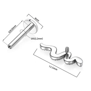Snake <b>Labret</b> Stud | Children's PVD Coated 316L Stainless Steel Hypoallergenic Wedding Lip Nose Cartilage Piercing <b>Earring</b> - Product Image 4