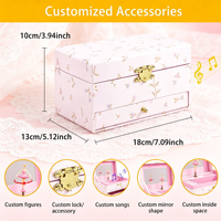 Boîte à bijoux rectangulaire pour enfants, motif floral ballerine, avec fonction musicale, tiroir coulissant, emplacements pour bagues, boîte de rangement pour bibelots de princesse
