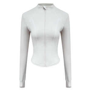 Chaqueta de pista para correr y Yoga con cremallera completa para mujer con agujeros para los pulgares, chaqueta de entrenamiento de manga larga ligera para Fitness, ropa deportiva personalizada - Product Image 1