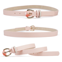 Ceinture fine en cuir PU rose personnalisée pour filles avec boucle en alliage de zinc doré en résine en forme de cœur et passant en cuir tressé pour robes