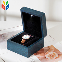 Boîte à bijoux de luxe bleue avec éclairage LED personnalisé, boîte à montres moderne en velours noir, boîtes d'emballage pour bijoux avec logo