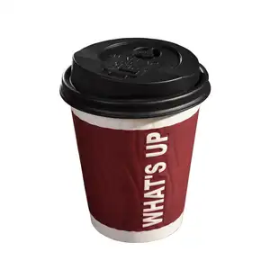 双壁一次性纸咖啡杯供应商定制标志廉价防水咖啡纸杯