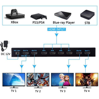 Répartiteur de signal HDMI 4 entrées 4 sorties, boîte de sortie, avec extracteur EDID, télécommande IR, prise en charge de convertisseur de matrice 4K HDCP 2.2 HDR, V2.0