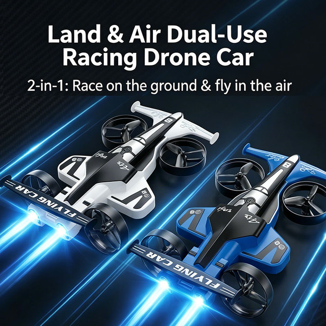 2-in-1 Land & Air RC Flying Car Drone, 360° Stunt Flip, One Key Takeoff Landing, Headless Mode, LED Anti-Collision Toy for Kids
