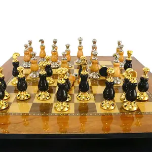 Plateau romain de luxe en bois, 32 pièces, ensemble d'échecs, en métal, personnalisé de haute qualité