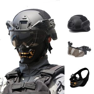 Casco Tattico Modulare NJ in Pelle di Capra, Set Maschera FAST con Faccia Sorridente Prajna, Attrezzatura per Fan CS, per il Gioco di 'Eat Chicken' e per l'Equitazione - Product Image 2