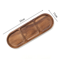 Bandeja de Madera Maciza de Acacia con 3 Compartimentos para Salsas y Condimentos, Plato Dividido para Salsas y Encurtidos