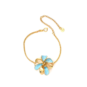 Pulsera de Cadena de Eslabones de Moda, Chapada en Oro, Acero Inoxidable 316L, Aleación de Zinc, Diseño de Flor Azul, Joyería para Mujer, Regalo - Product Image 2