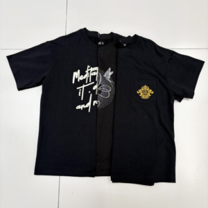 Camiseta Negra de Manga Corta para Hombre, de Alta Calidad, Gruesa, con Bordado Extragrande - Product Image 2