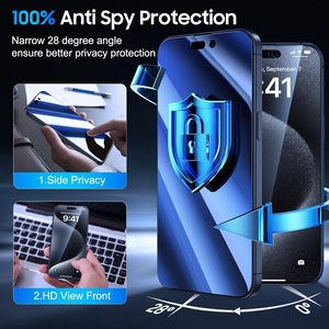9H Bảo Hiểm Đầy Đủ Dễ Dàng Cài Đặt Màu Xanh Mát Mẻ Sự Riêng Tư Chống Nhìn Trộm Tempered Glass Bảo Vệ Màn Hình Cho iPhone 15 16 Pro Max Cộng Với - Product Image 5