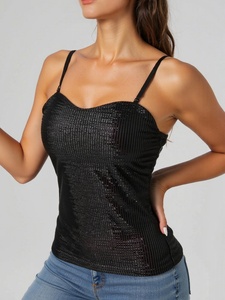 Viviblook ZTP1392 Women Summer Top New Slim Fit Off Shoulder Sleeveless Camisole with Chest Pad Tank Top for Women - Product Image 3