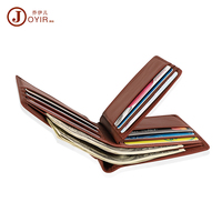 Guangzhou dompet kulit asli pria cokelat Premium buatan tangan dompet kartu kredit pola Logo RFID penutup kancing dompet pendek