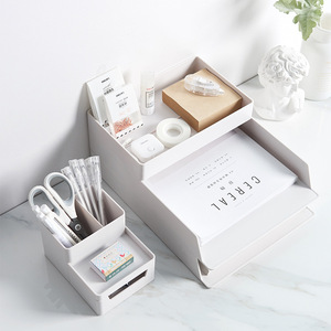 Organisateur de fichiers pour bureau, plateau à documents empilable avec tiroir de rangement, panier à dossiers, boîte de rangement pour documents - Product Image 2