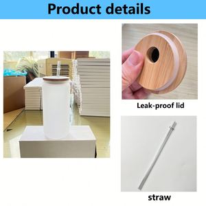 With <b>Bamboo</b> Lid and Straw Blanks 16Oz 18Oz 25Oz Custom Frosted Glass Bear Can Sublimation Tumbler - Product Image 6