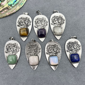 Penjualan laris 2025 batu permata Opal <span class=keywords><strong>Amethyst</strong></span> Quartz mawar batu akik persegi Cabs antik pohon perak bentuk daun liontin perlengkapan membuat perhiasan - Product Image 4