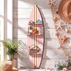 Wooden Surfboard <b>Wall</b> Shelf 3 Tier <b>Hanging</b> <b>Storage</b> Rack For Beach Decor Home Living Room - Product Image 1