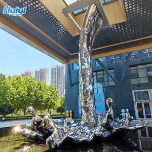 बड़े आउटडोर शॉपिंग मॉल धातु पानी की लहर प्रतिमा आधुनिक पॉलिश खोखले-बाहर स्टेनलेस स्टील लहर मूर्तिकला कस्टम रंग - Product Image 3