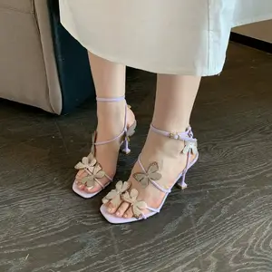 ड्रॉपशीपिंग कस्टम लोगो पर्पल बटरफ्लाई पतली ऊँची एड़ी के जूते प्लस आकार महिलाओं की एड़ी के सैंडल