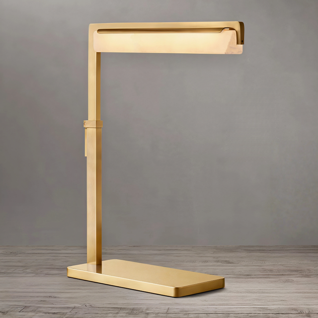 Spanish Alabaster Drum Shade Handcrafted Vintage Brass LED Table Lamp Dimmable AC 110V for Standard US Plug Minimalist Design