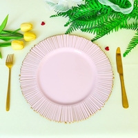 Assiettes de présentation rondes de luxe de 13 pouces, rose, bleu, avec bord doré, en plastique, décoratives, pour mariage, fête, dîner, durables