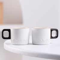 Tazza da Espresso in Gres da 70ml con Manico a D, Tazza da Degustazione in Ceramica Blu Nero Sfumato Opaco con Base Scanalata