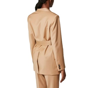 Blazer de <span class=keywords><strong>oficina</strong></span> para mujer, elegante, caqui, solapa con muescas, cintura con cinturón, doble botonadura, abertura en la espalda - Product Image 4