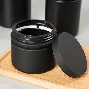 RTCO Pot en plastique HDPE à large ouverture, noir uni, 20OZ 25OZ 34OZ, avec cuillère pour l'emballage de poudre de protéines - Product Image 1
