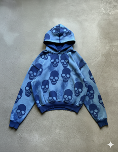 Felpe <span class=keywords><strong>con</strong></span> <span class=keywords><strong>cappuccio</strong></span> lavate <span class=keywords><strong>con</strong></span> acido in bianco 500 Gsm in cotone pesante <span class=keywords><strong>con</strong></span> <span class=keywords><strong>teschio</strong></span> grafiche attorcigliate - Product Image 5