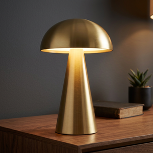Brushed Gold Mushroom Table Modern Decorative <b>LED</b> Desk <b>Light</b> <b>Rechargeable</b> Portable USB Powered Touch Control Living Room - Product Image 3