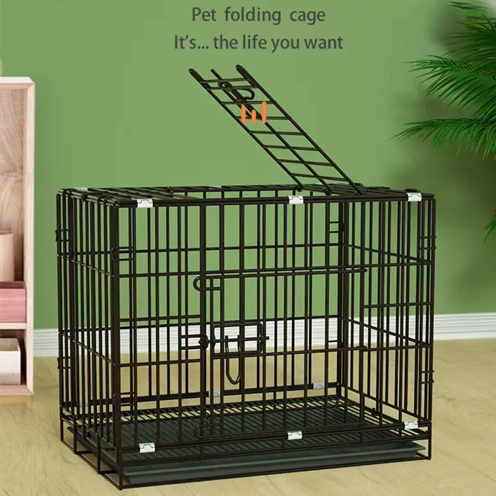 Gaiola dobrável para cães e gatos, caixa de metal para transporte de animais de estimação, porta única com clarabóia opcional