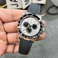 Montre automatique chronographe de luxe en acier inoxydable avec mouvement mécanique 4130, petit cadran noir à trois yeux gris, verre saphir