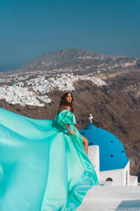 Robe de soirée élégante vert menthe en satin, coupe épaules dénudées, manches bouffantes, fente haute, traîne longue fluide, pour femme, B2B Ex - Product Image 2