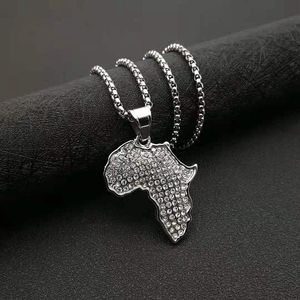 African <b>Map</b> Pendant Necklace Stainless Steel Pave Setting Rhinestone Unisex Gift Jewelry - Product Image 4