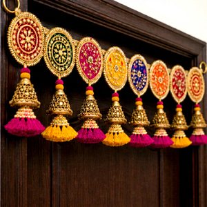 Traditional Handmade Multicolor Toran Door Hanging with Gold Tassels Embroidery Indian Festive <b>Home</b> Decor Decoration Art - Product Image 6