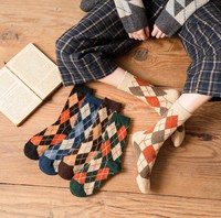 Chaussettes vintage pour femmes, motif Argyle, chaussettes rétro à carreaux en coton, motif Union Jack, chaussettes décontractées pour femmes, chaussettes chaudes d'hiver, vente en gros