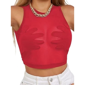 Novedad de Verano: Top de Malla Transparente sin Mangas con Cuello Redondo y Bordado de Palmeras para Mujer - Moda - Product Image 2
