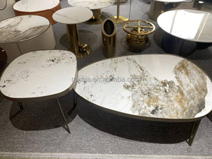 Bán Hàng Nóng Hình Bầu Dục Thiết Kế Bàn Cà Phê Thiết Lập Sang Trọng Đá Cẩm Thạch Top Side Bảng Phong Cách Ý Phục Hồi Kim Loại Khung Bàn Cà Phê - Product Image 2