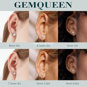 18K White <b>Gold</b> Plated Solid 925 Sterling Silver Moissanite Stud <b>Earrings</b> Hypoallergenic Dainty <b>Flat</b> <b>Back</b> Fine Jewelry - Product Image 2