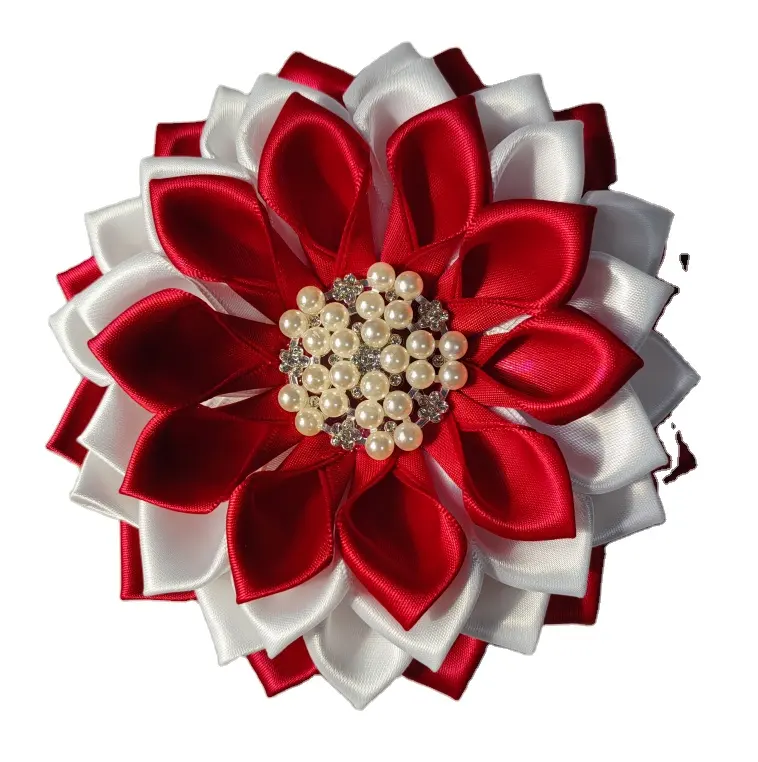 5 인치 꽃잎 새틴 스트라이프 빨간색과 흰색 브로치 핀