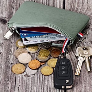 Thin <b>Wallet</b> for Women, Dual Rings Change Minimalist Vegan Leather Women's Zipper Coin Purse with Large Capacity - Product Image 6