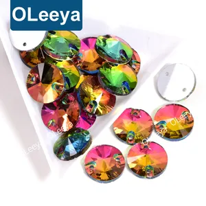 Oleeya工場卸売丸型12mm14mmまばゆいばかりのリボリクリスタルジェムガラス3A衣服用ラインストーンに縫う