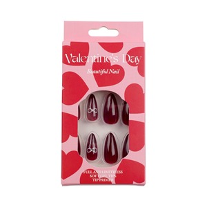 Dropshipping 24 <span class=keywords><strong>Uñas</strong></span> Postizas Color <span class=keywords><strong>Vino</strong></span> Tinto para el Día de San Valentín con Lazo y Diamante en Forma de Almendra, <span class=keywords><strong>Uñas</strong></span> Artificiales 3133 - Product Image 5